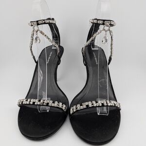 Valerie Stevens Black Satin Rhinestone Strap Heels